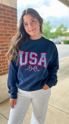 USA Stars & Bow Navy Sweatshirt - A'Bekah's Boutique
