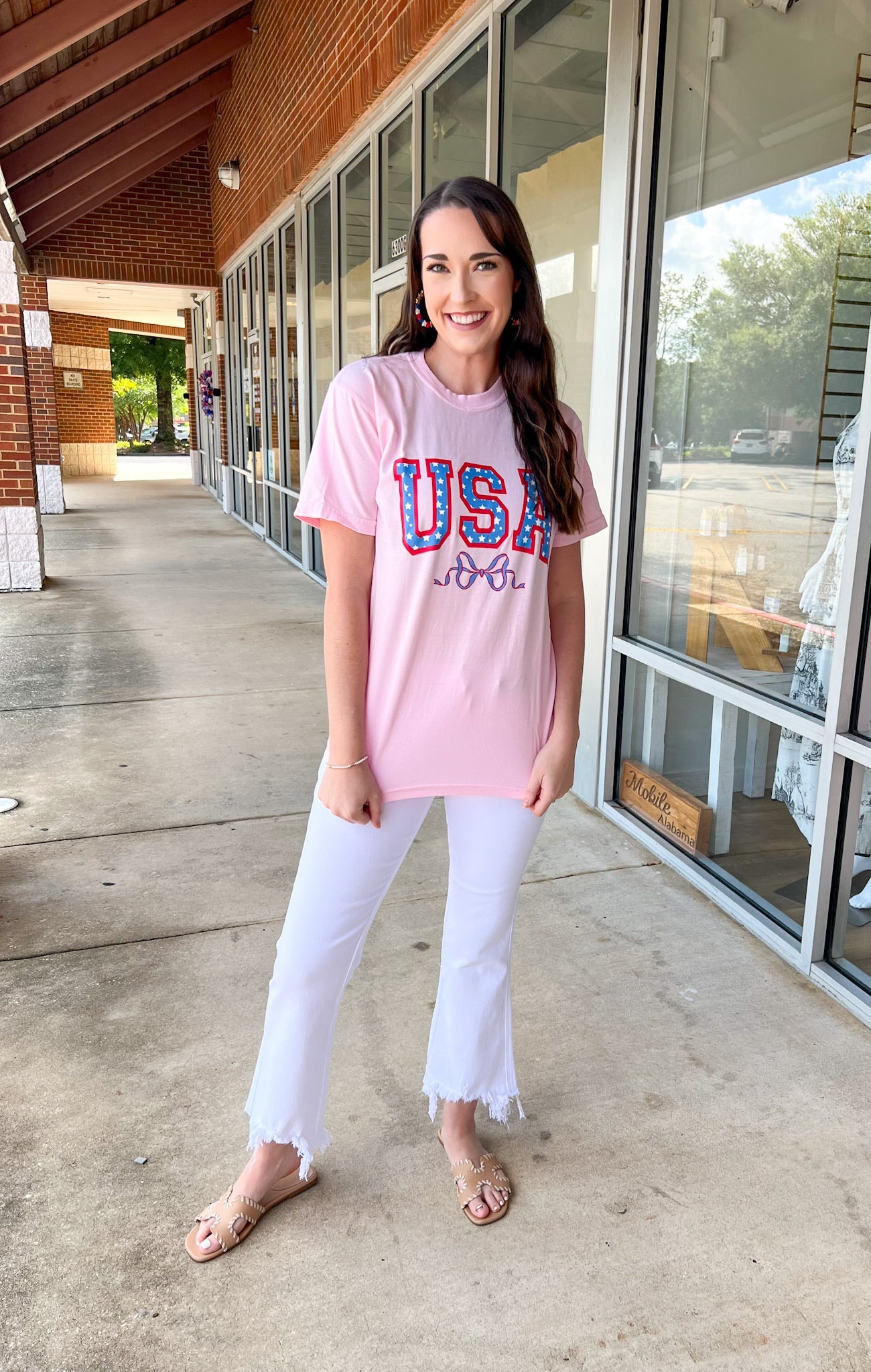 USA Stars & Bow Pink T-Shirt - A'Bekah's Boutique