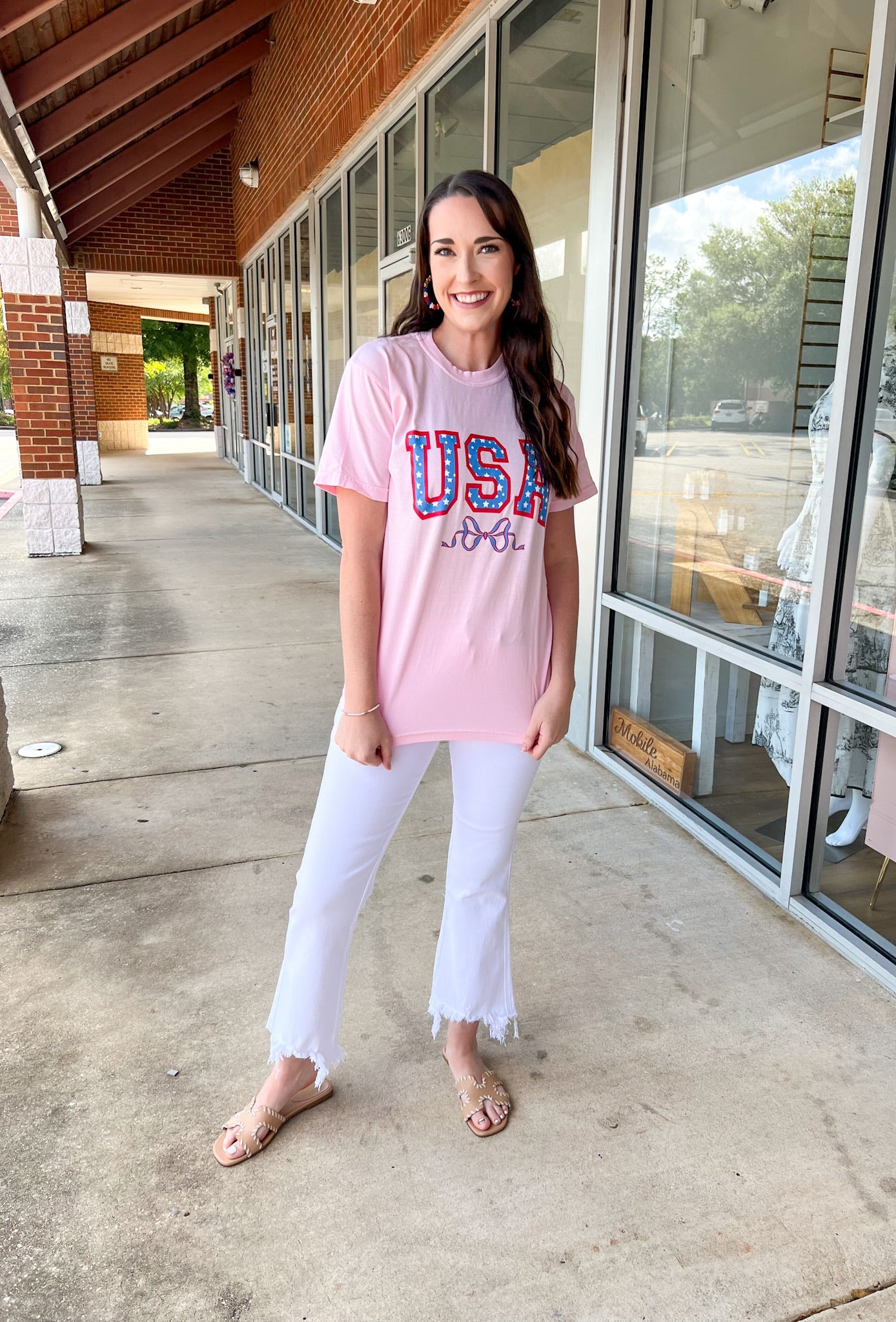 USA Stars & Bow Pink T-Shirt - A'Bekah's Boutique