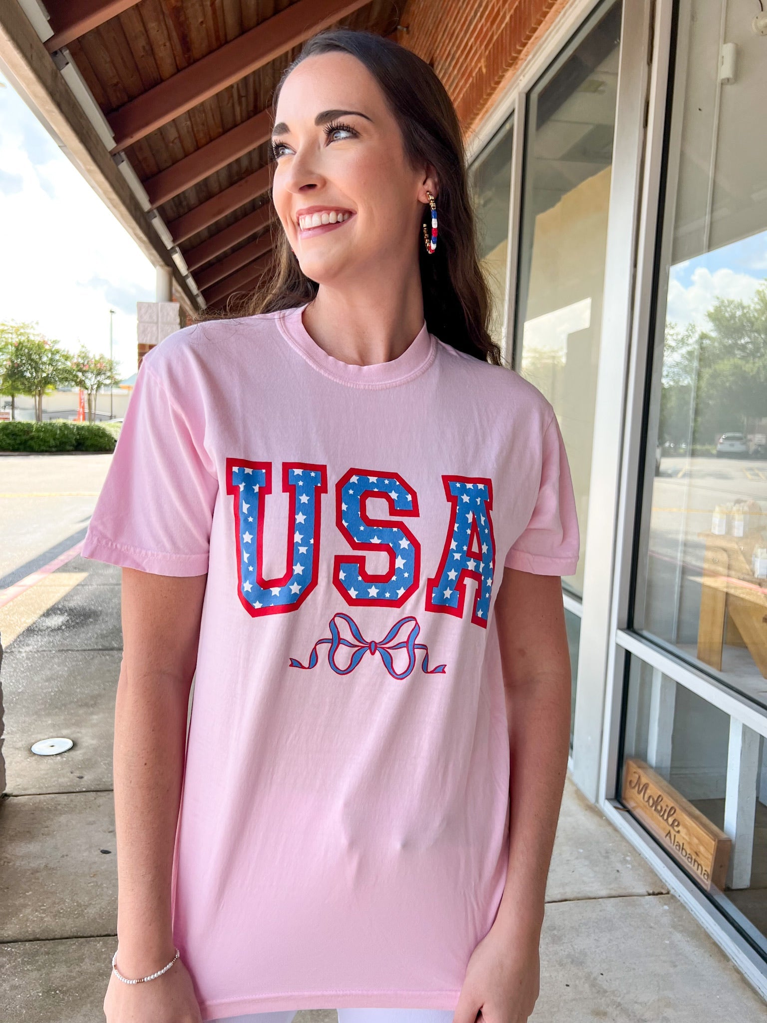 USA Stars & Bow Pink T-Shirt - A'Bekah's Boutique