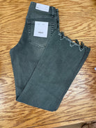 Vervet Deep Forest Green High Waisted Distressed Hem Crop Flare Jeans (C) - A'Bekah's Boutique