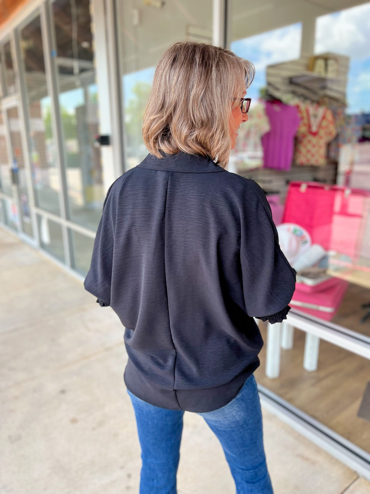 Wait For Something More Black Top with Smocked Cuff Sleeves - A'Bekah's Boutique