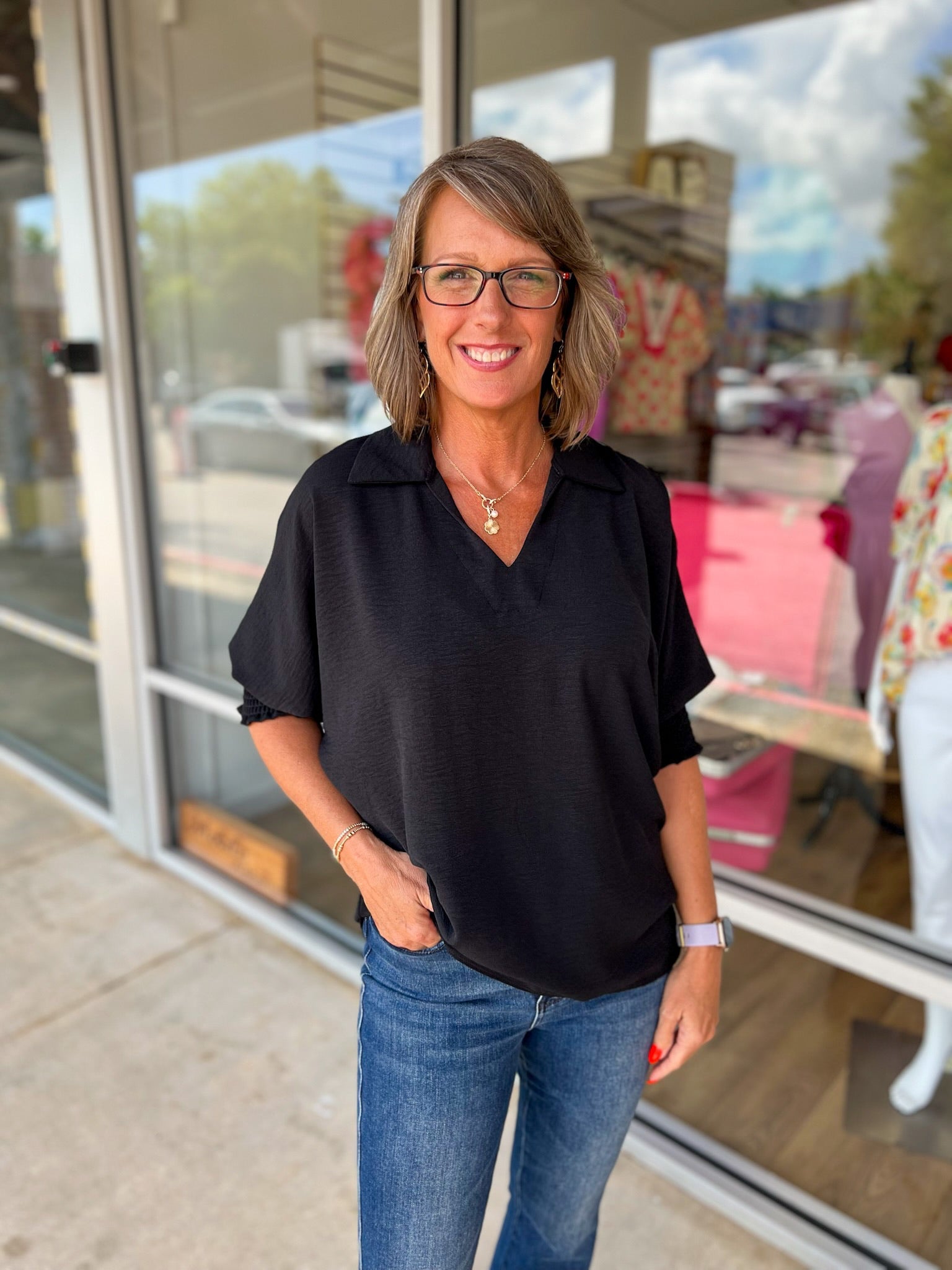 Wait For Something More Black Top with Smocked Cuff Sleeves - A'Bekah's Boutique