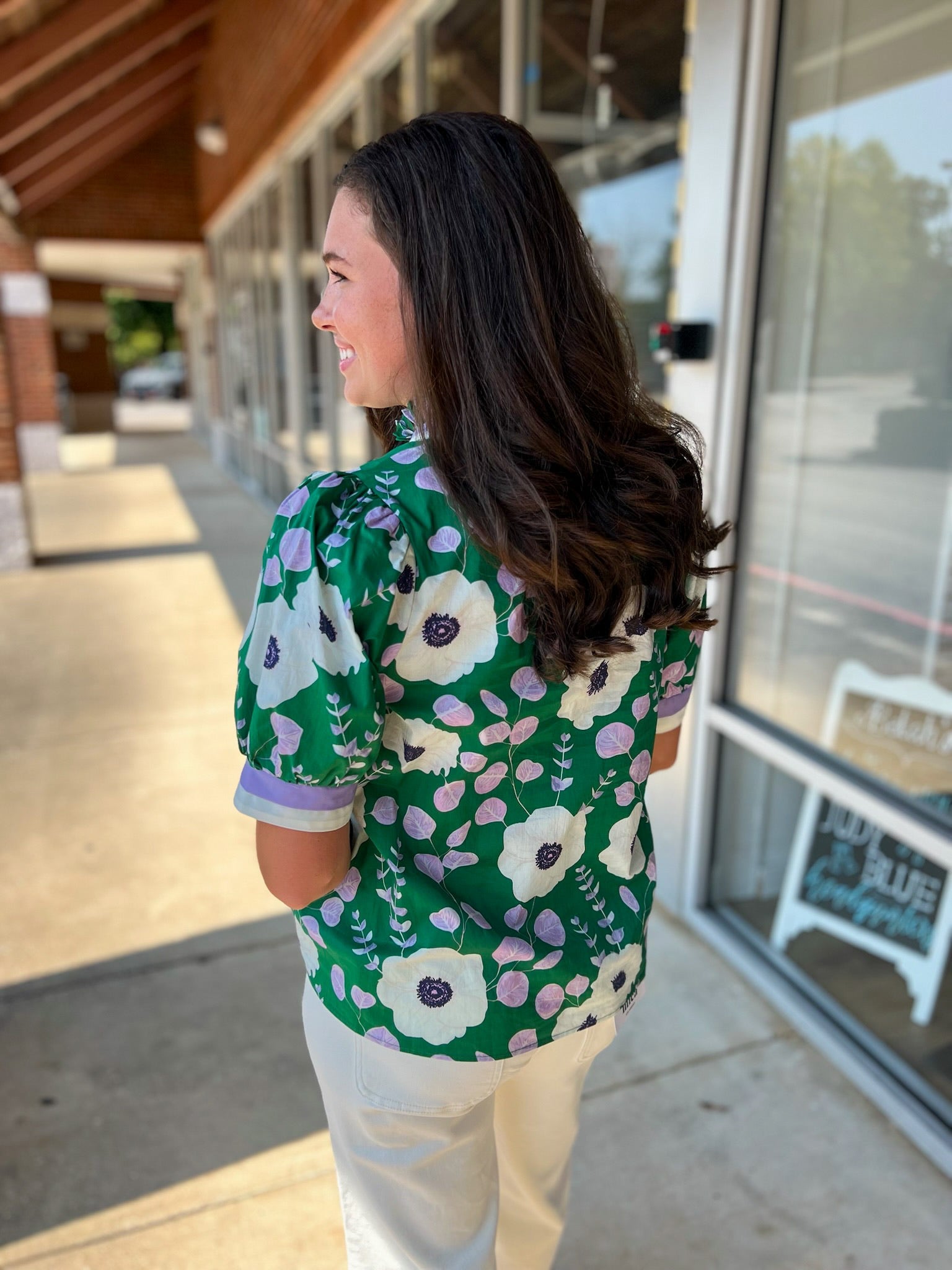 Waiting For You Green Floral V - Neck Top with Multicolor Banding - A'Bekah's Boutique