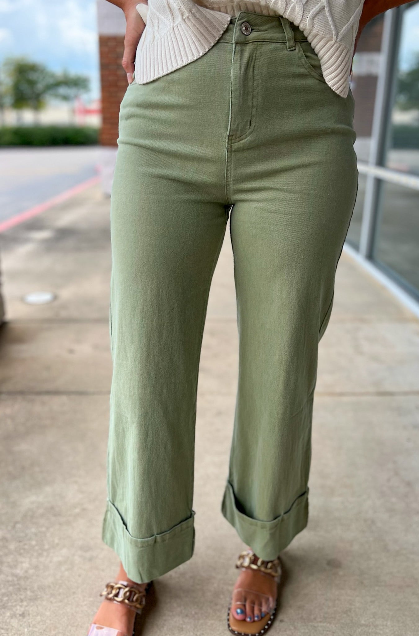 Walk On Over Olive Cuffed Wide Leg Pants - A'Bekah's Boutique