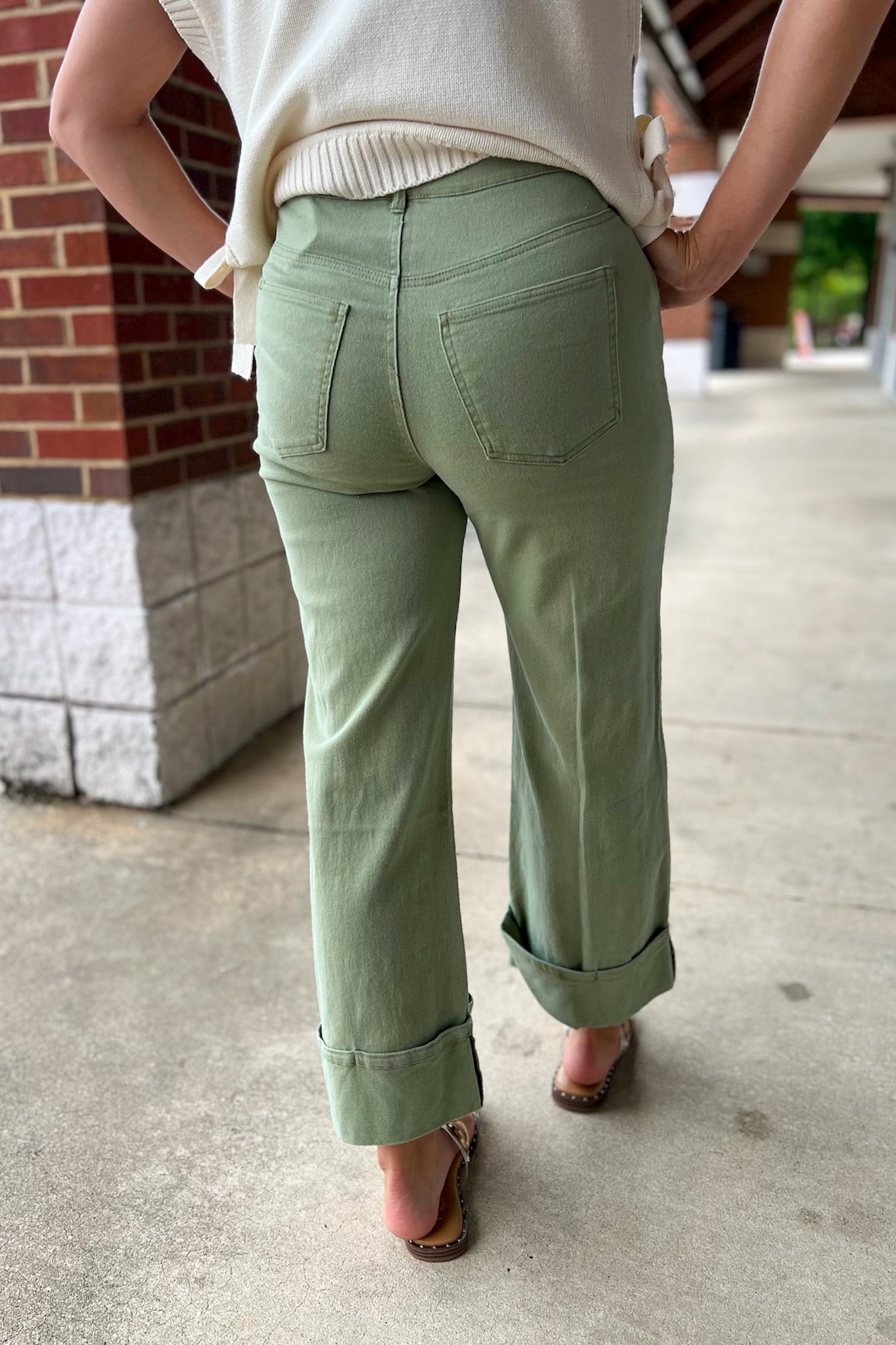 Walk On Over Olive Cuffed Wide Leg Pants - A'Bekah's Boutique