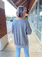 Watch It Happen Charcoal Long Sleeve Knit Top with Side Slits - A'Bekah's Boutique