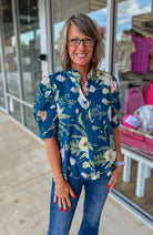 Way Back When Teal Floral High Neckline Top - A'Bekah's Boutique