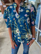 Way Back When Teal Floral High Neckline Top - A'Bekah's Boutique