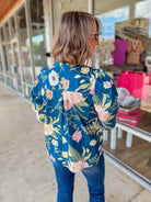 Way Back When Teal Floral High Neckline Top - A'Bekah's Boutique