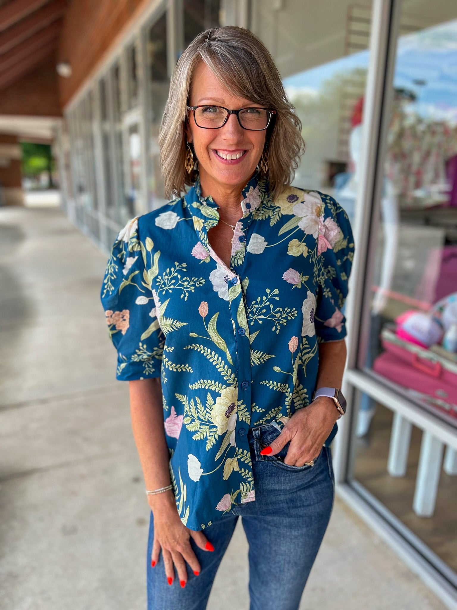 Way Back When Teal Floral High Neckline Top - A'Bekah's Boutique