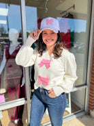 What A Surprise Cream Long Sleeve Sweater with Pink Bow Details - A'Bekah's Boutique