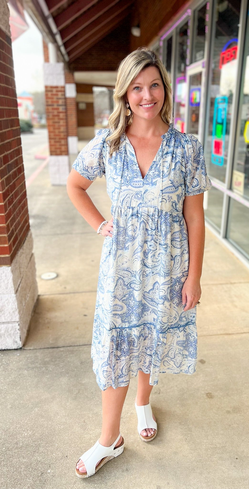 What A Vision Blue Paisley Tiered Midi Dress (R) - A'Bekah's Boutique