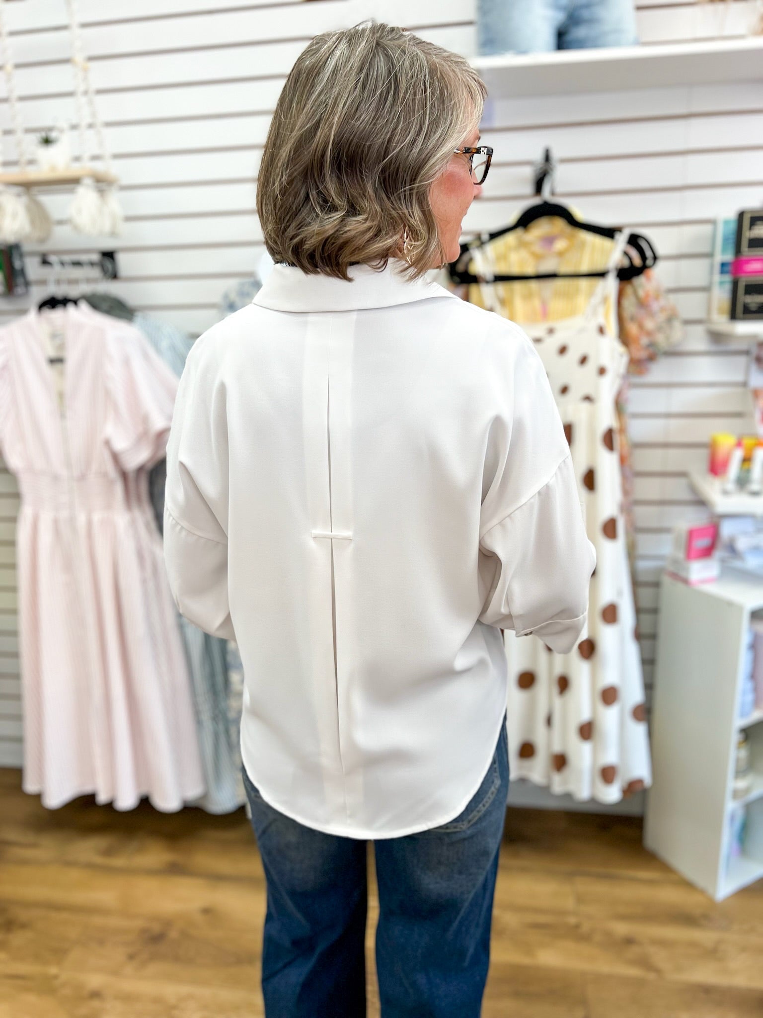 White Button Down Top with Wide Dolman Sleeves - A'Bekah's Boutique
