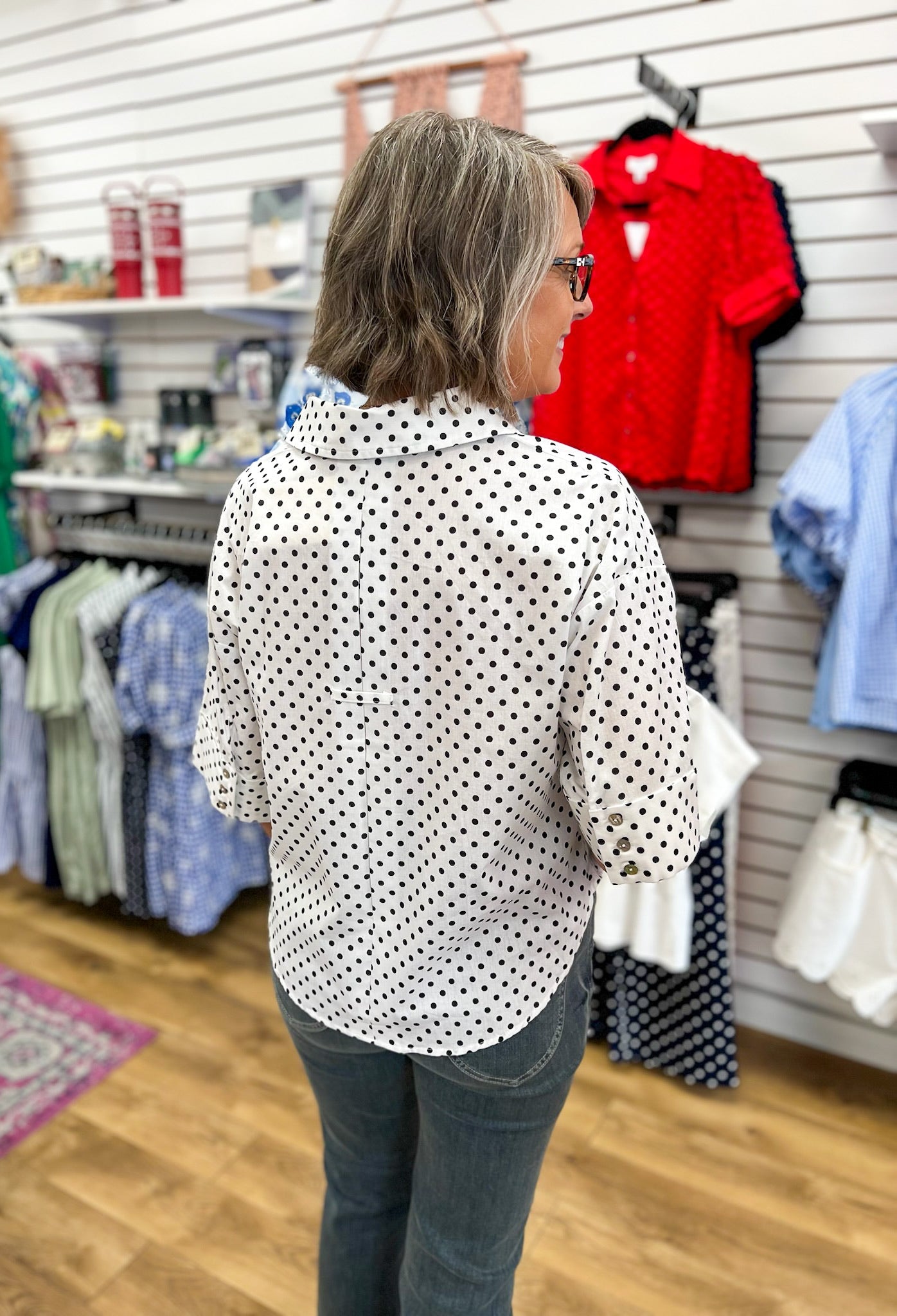 White V - Neck Top with Black Polka Dots - A'Bekah's Boutique