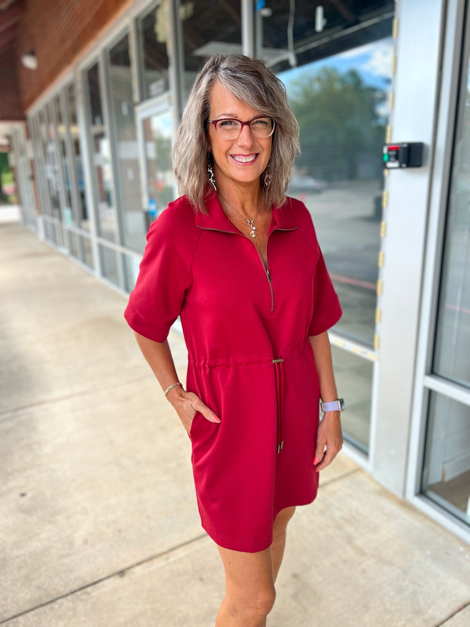 Who I Am Burgundy Zip Front Dress with Drawstring Waist - A'Bekah's Boutique