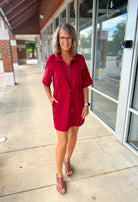 Who I Am Burgundy Zip Front Dress with Drawstring Waist - A'Bekah's Boutique