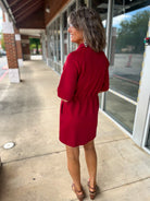 Who I Am Burgundy Zip Front Dress with Drawstring Waist - A'Bekah's Boutique