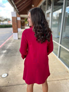 Wine 3/4 Sleeve Knit Collared Dress with Pockets - A'Bekah's Boutique