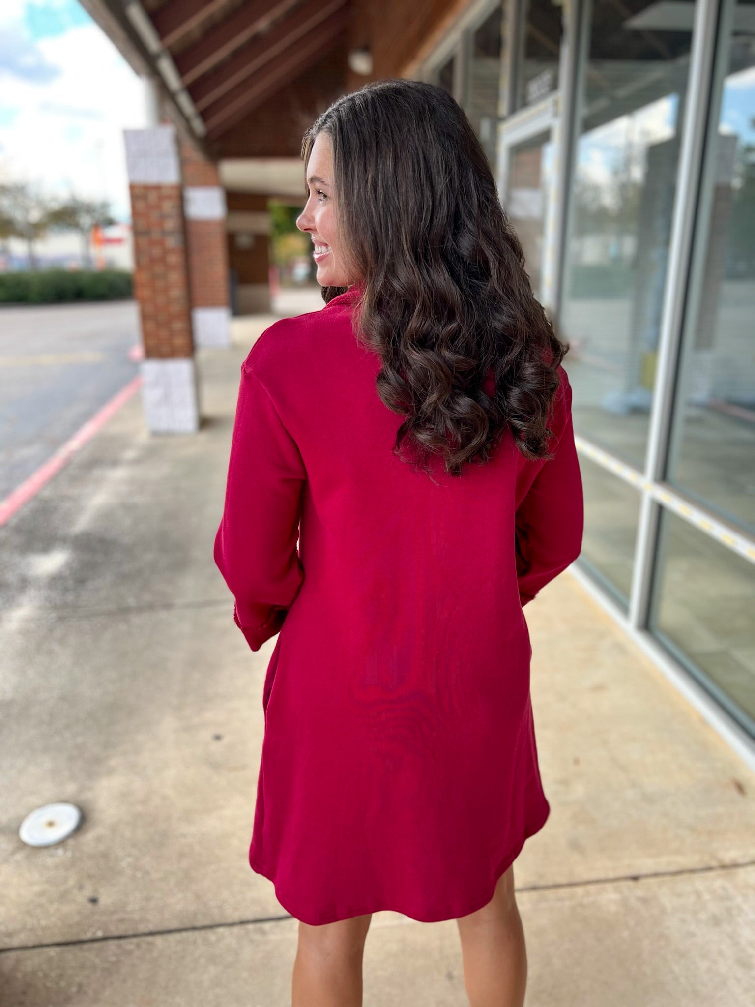 Wine 3/4 Sleeve Knit Collared Dress with Pockets - A'Bekah's Boutique