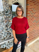 Wine Cropped Half Dolman Sleeve Sweater - A'Bekah's Boutique