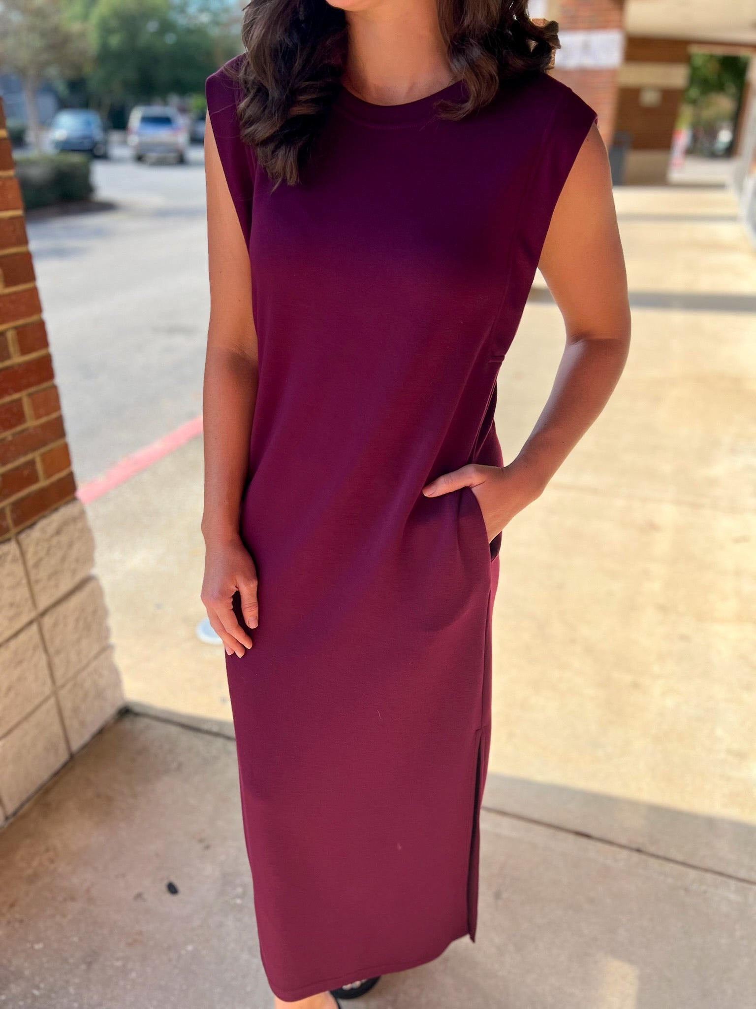 Wine Jersey Knit Midi Dress with Side Slits - A'Bekah's Boutique