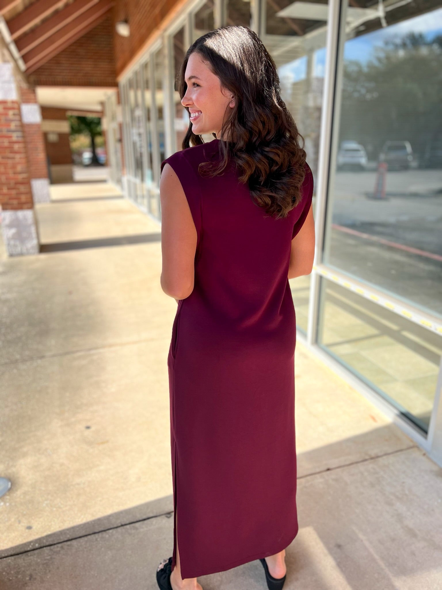 Wine Jersey Knit Midi Dress with Side Slits - A'Bekah's Boutique
