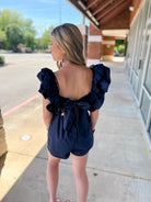 Winning Season Navy Ruffle Sleeve Romper - A'Bekah's Boutique