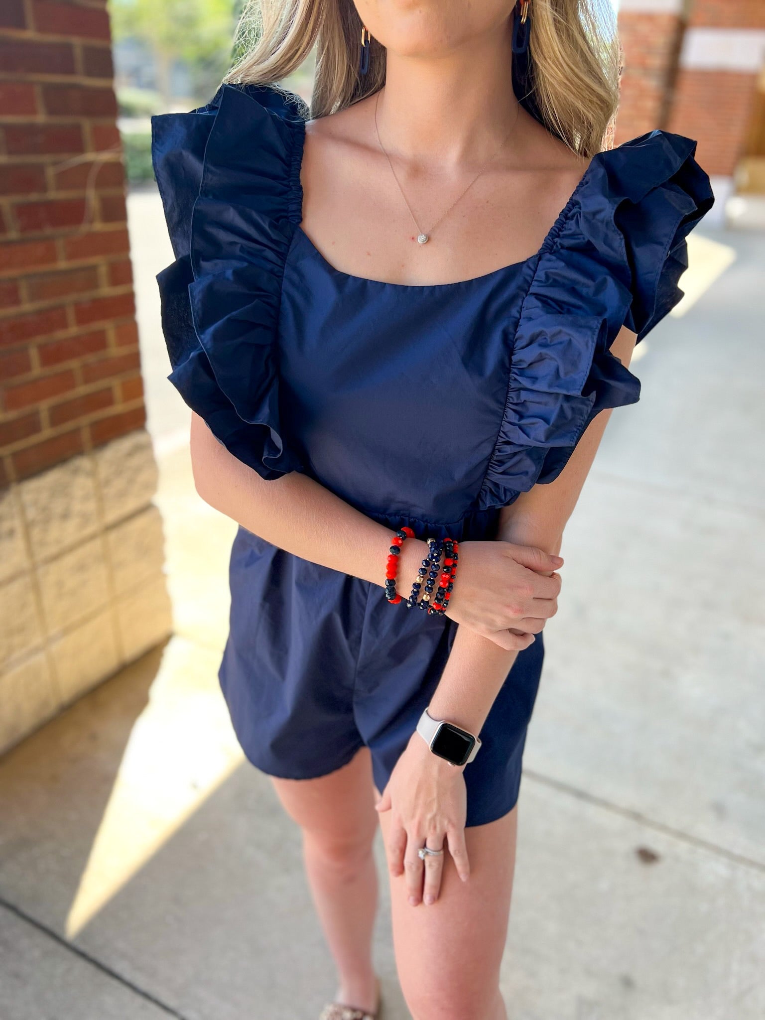 Winning Season Navy Ruffle Sleeve Romper - A'Bekah's Boutique