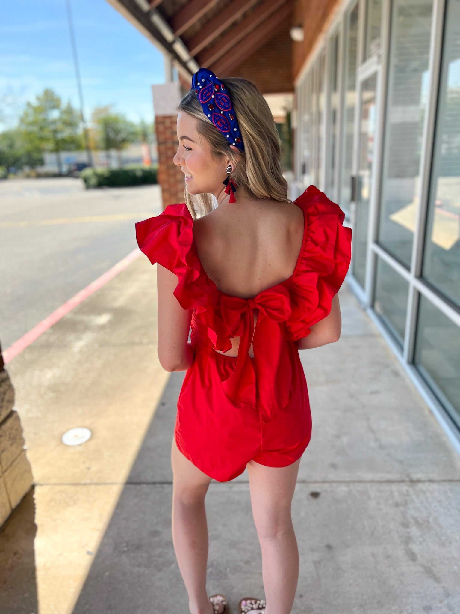 Winning Season Red Ruffle Sleeve Romper - A'Bekah's Boutique