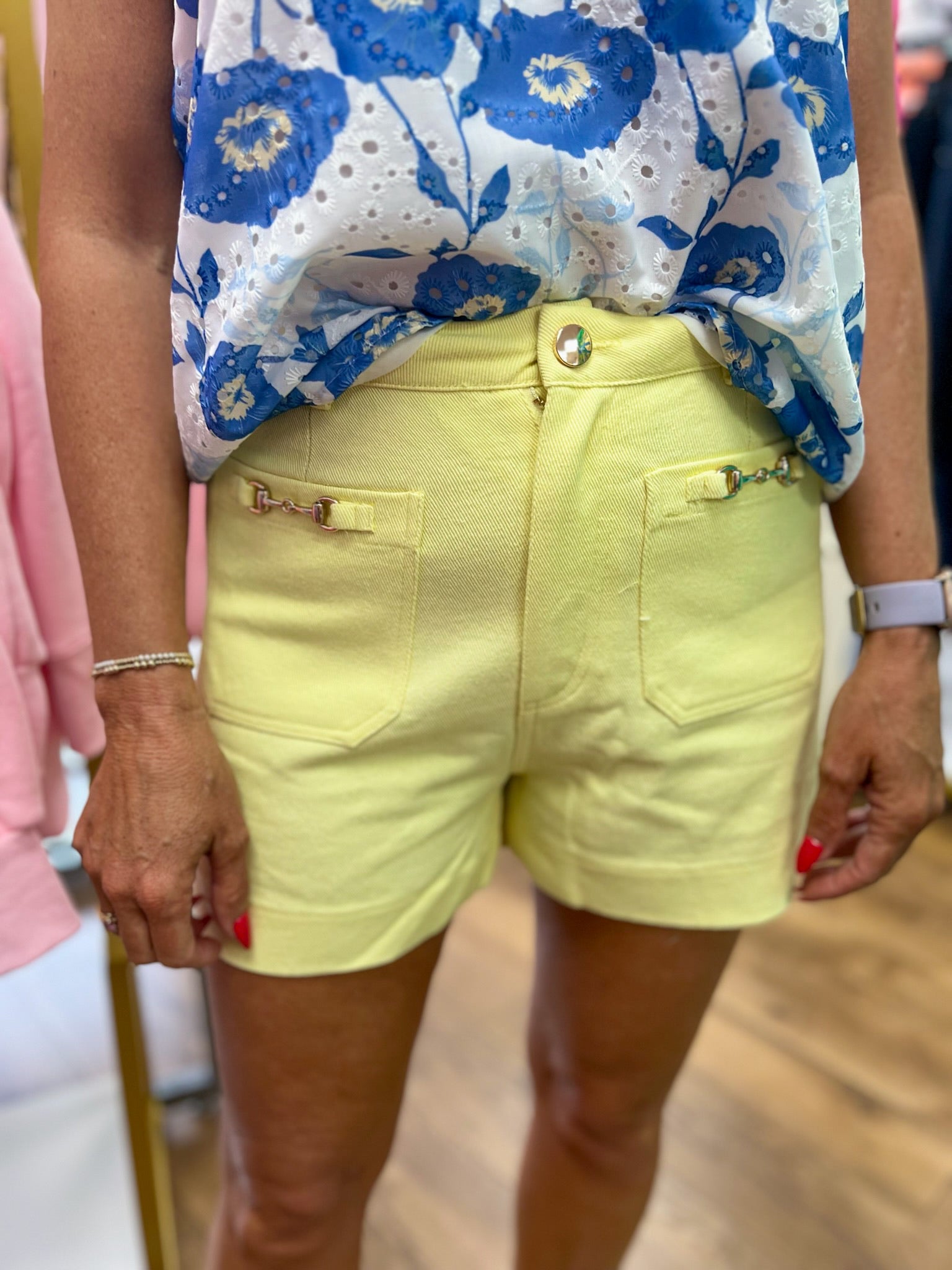 Yellow High Waisted Shorts with Patch Pockets - A'Bekah's Boutique
