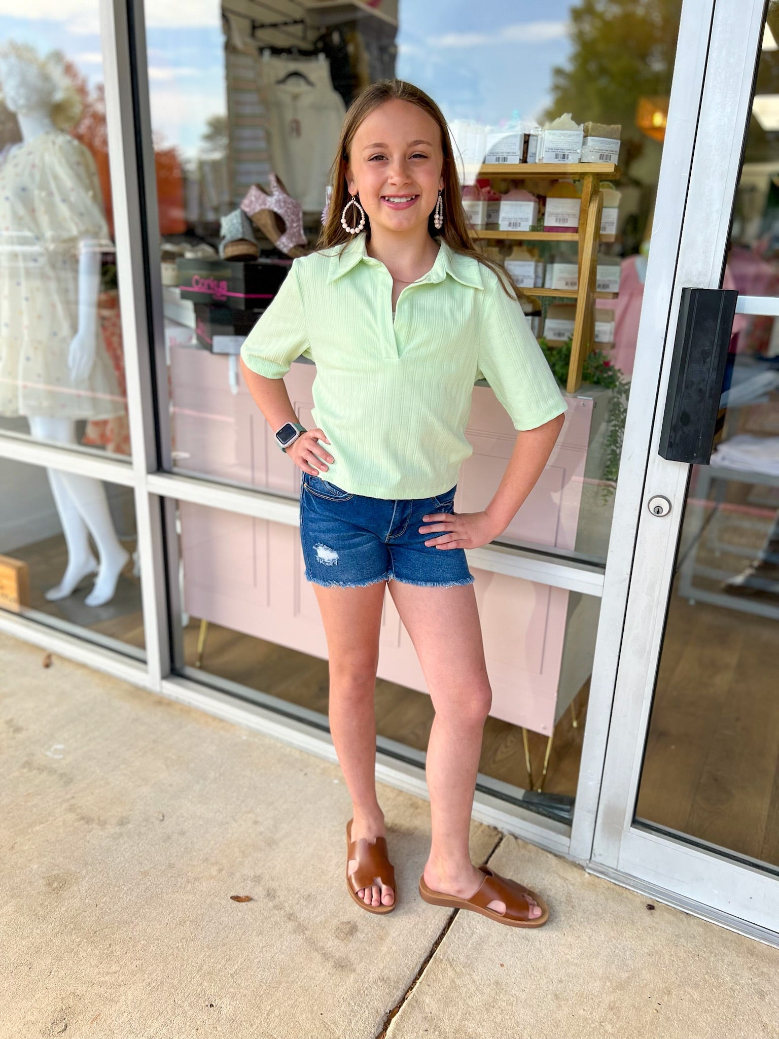YMI Girls Medium Wash Two Button Fray Hem Shorts - A'Bekah's Boutique