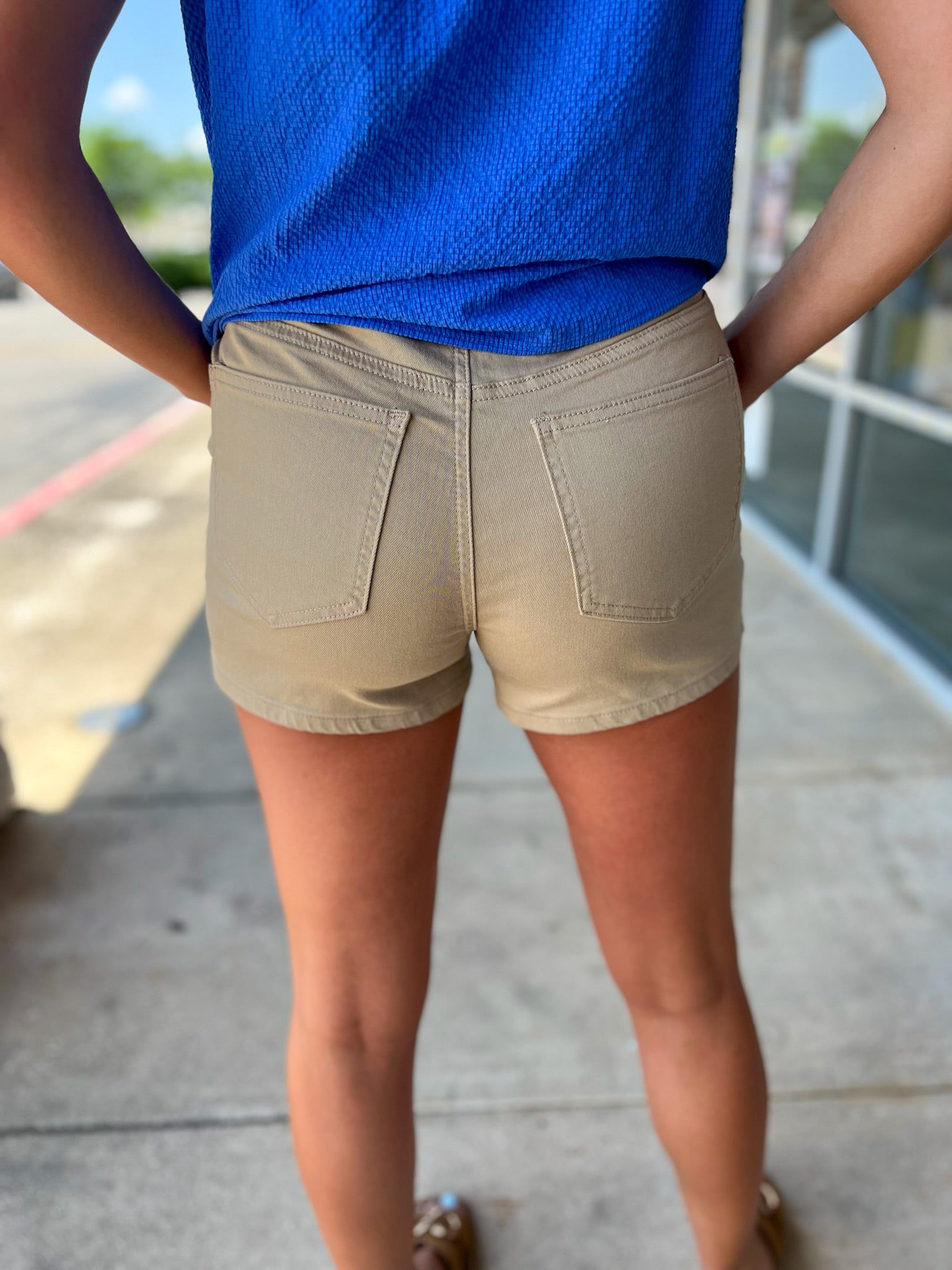 YMI Khaki Pull On Jogger Shorts with Drawstring - A'Bekah's Boutique