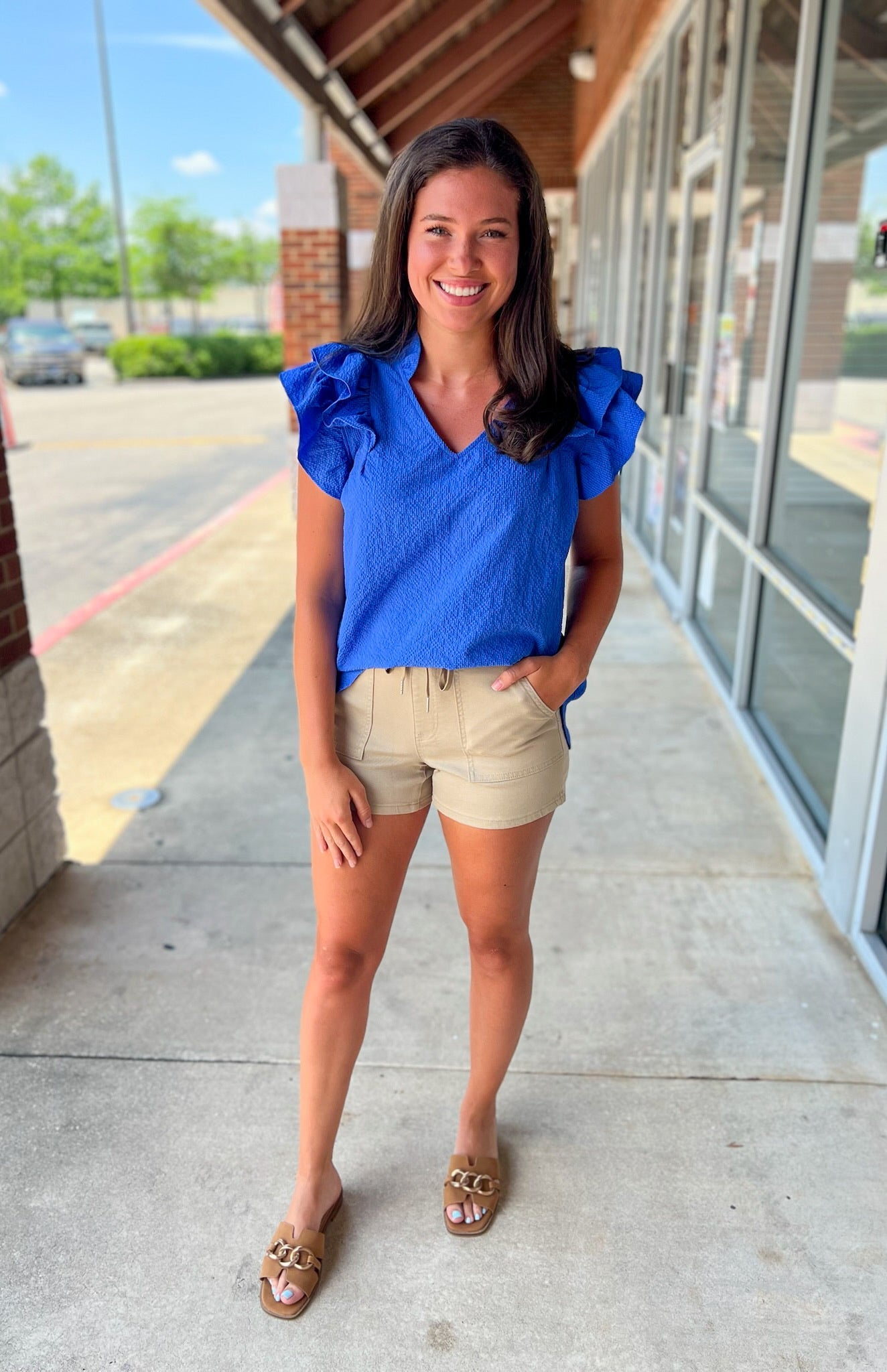 YMI Khaki Pull On Jogger Shorts with Drawstring - A'Bekah's Boutique