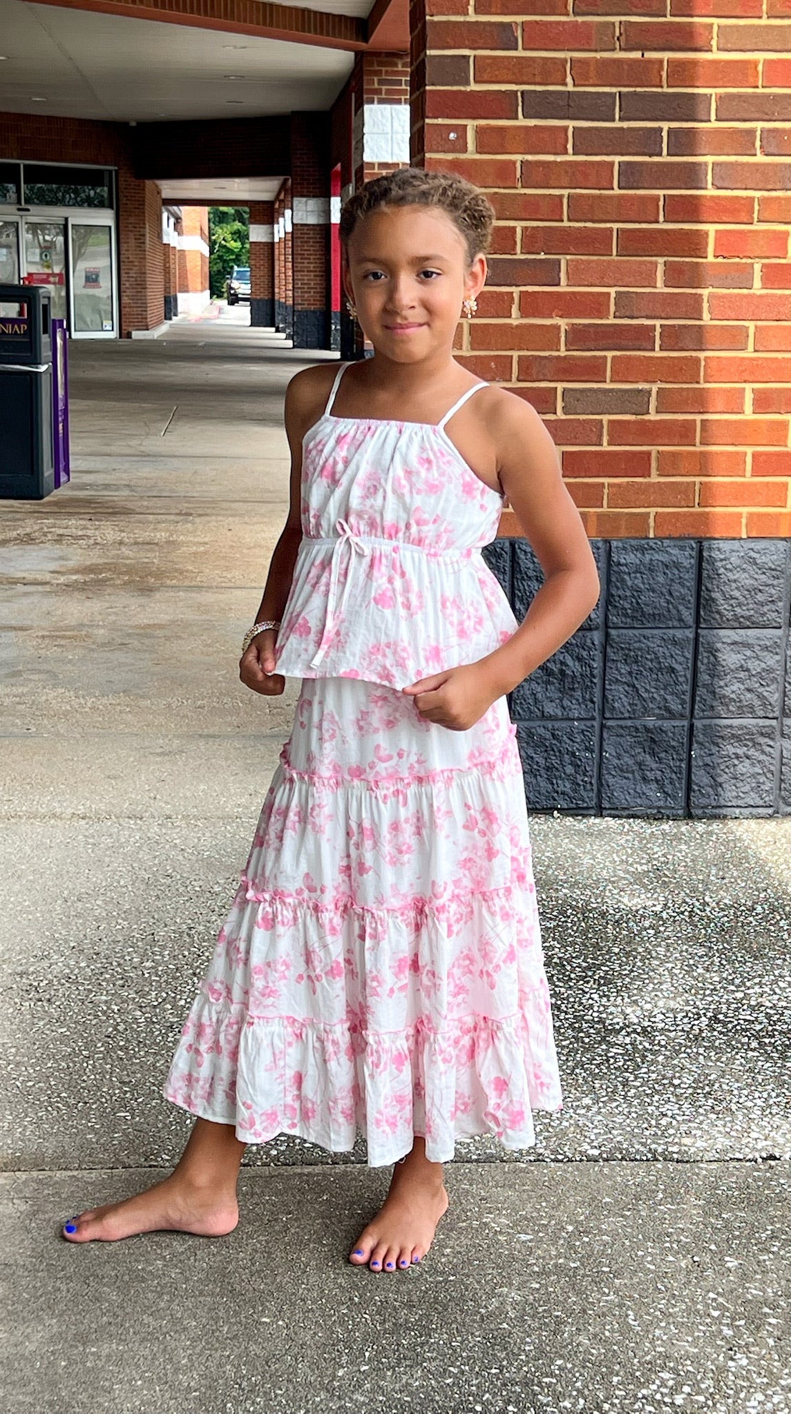 You Can Do It Girls Pink Floral Spaghetti Strap Peplum Top - A'Bekah's Boutique