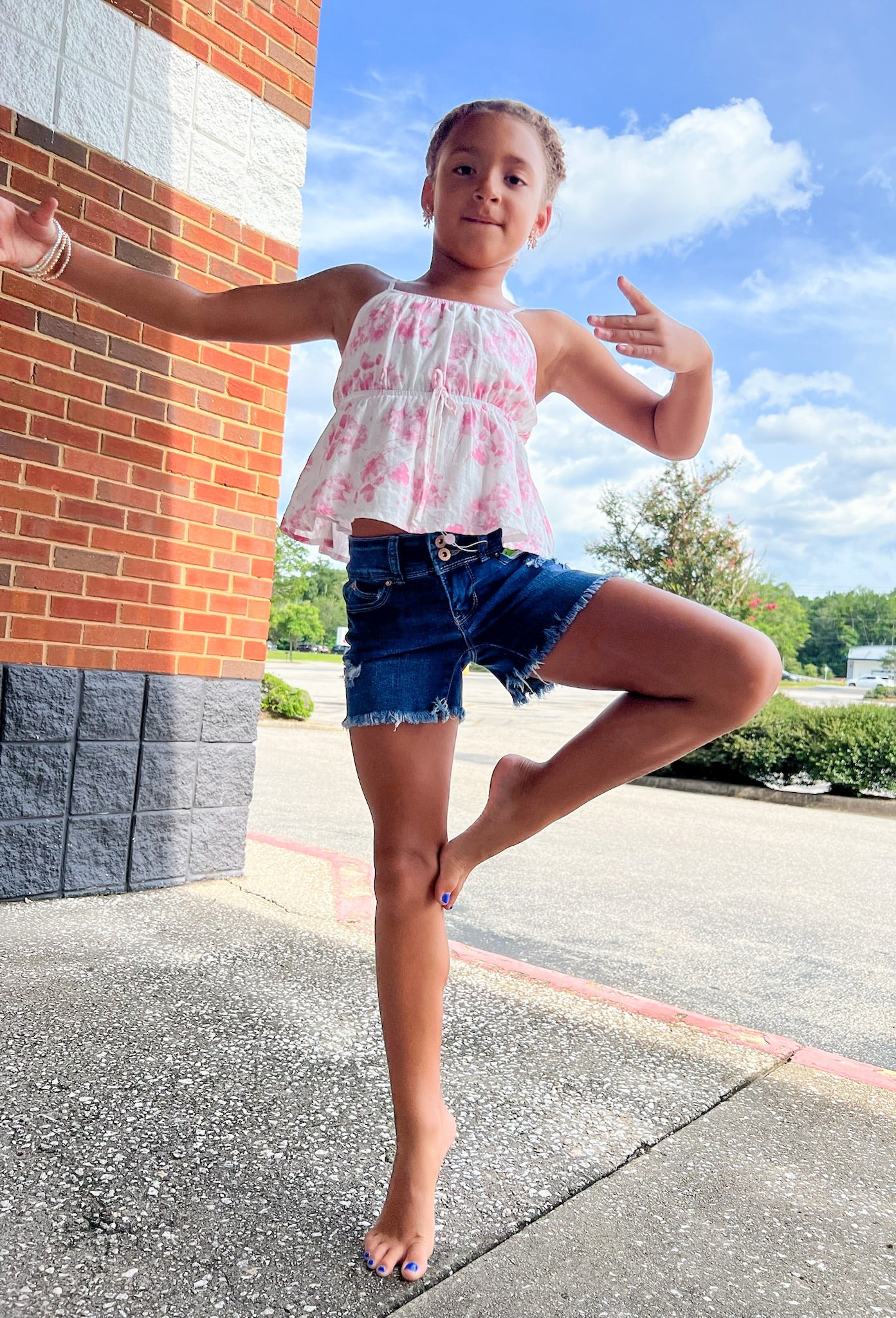 You Can Do It Girls Pink Floral Spaghetti Strap Peplum Top - A'Bekah's Boutique