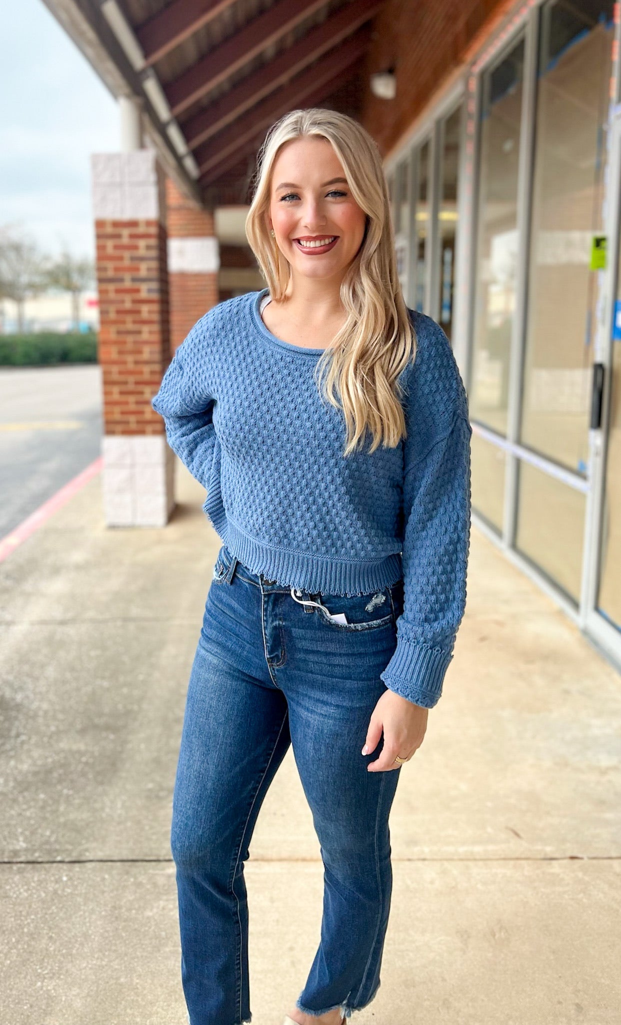 You'll Be Mine Gray Blue Sweater with Long Balloon Sleeves - A'Bekah's Boutique