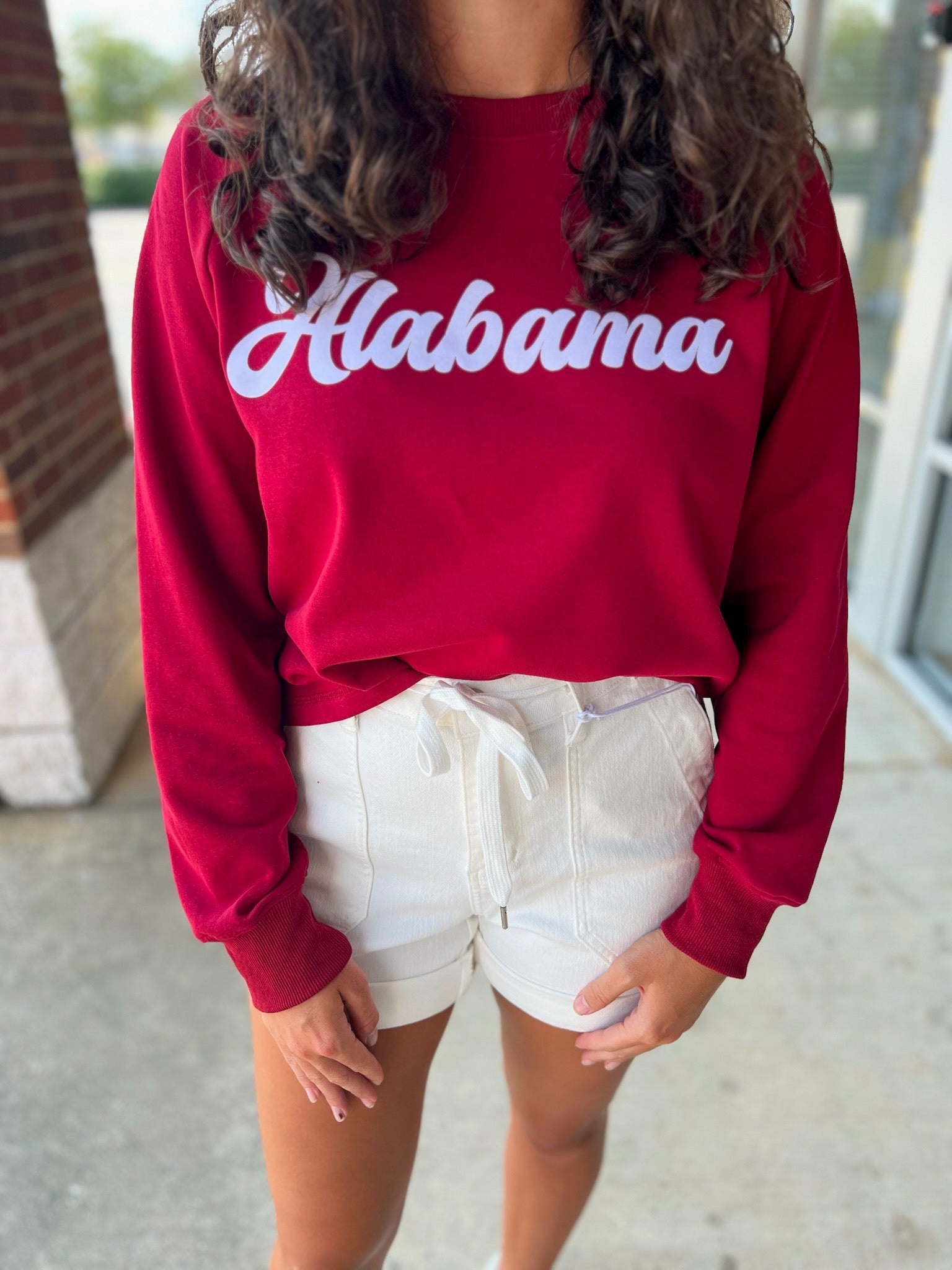 Your Biggest Fan Crimson Alabama Logo Cropped Sweatshirt - A'Bekah's Boutique