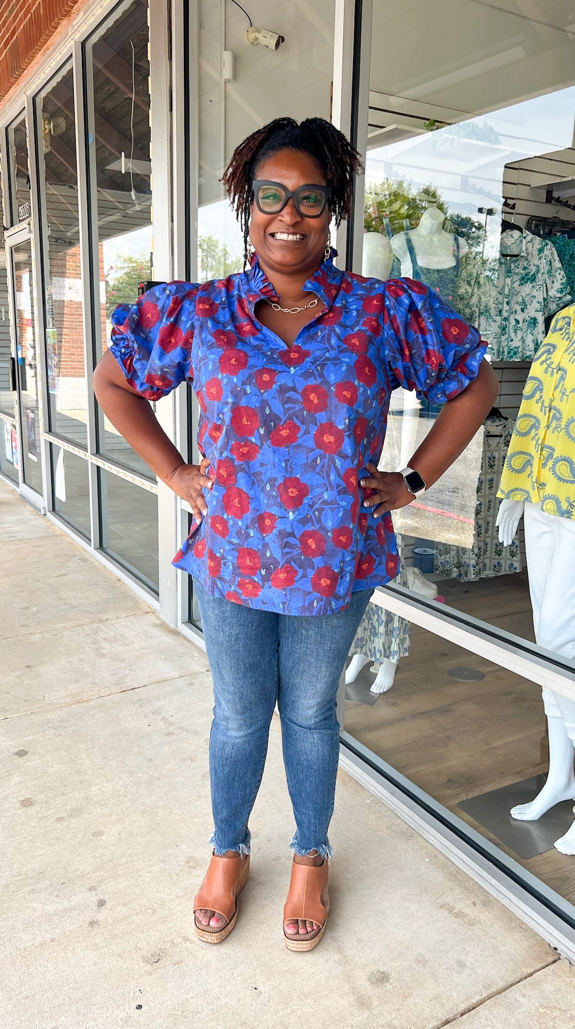 Your Time Midnight Blue Floral V - Neck Top (C) - A'Bekah's Boutique