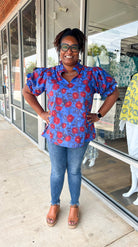 Your Time Midnight Blue Floral V - Neck Top (C) - A'Bekah's Boutique
