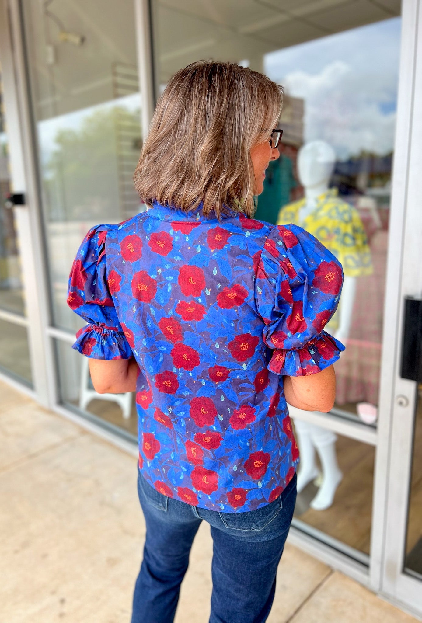 Your Time Midnight Blue Floral V - Neck Top (R) - A'Bekah's Boutique