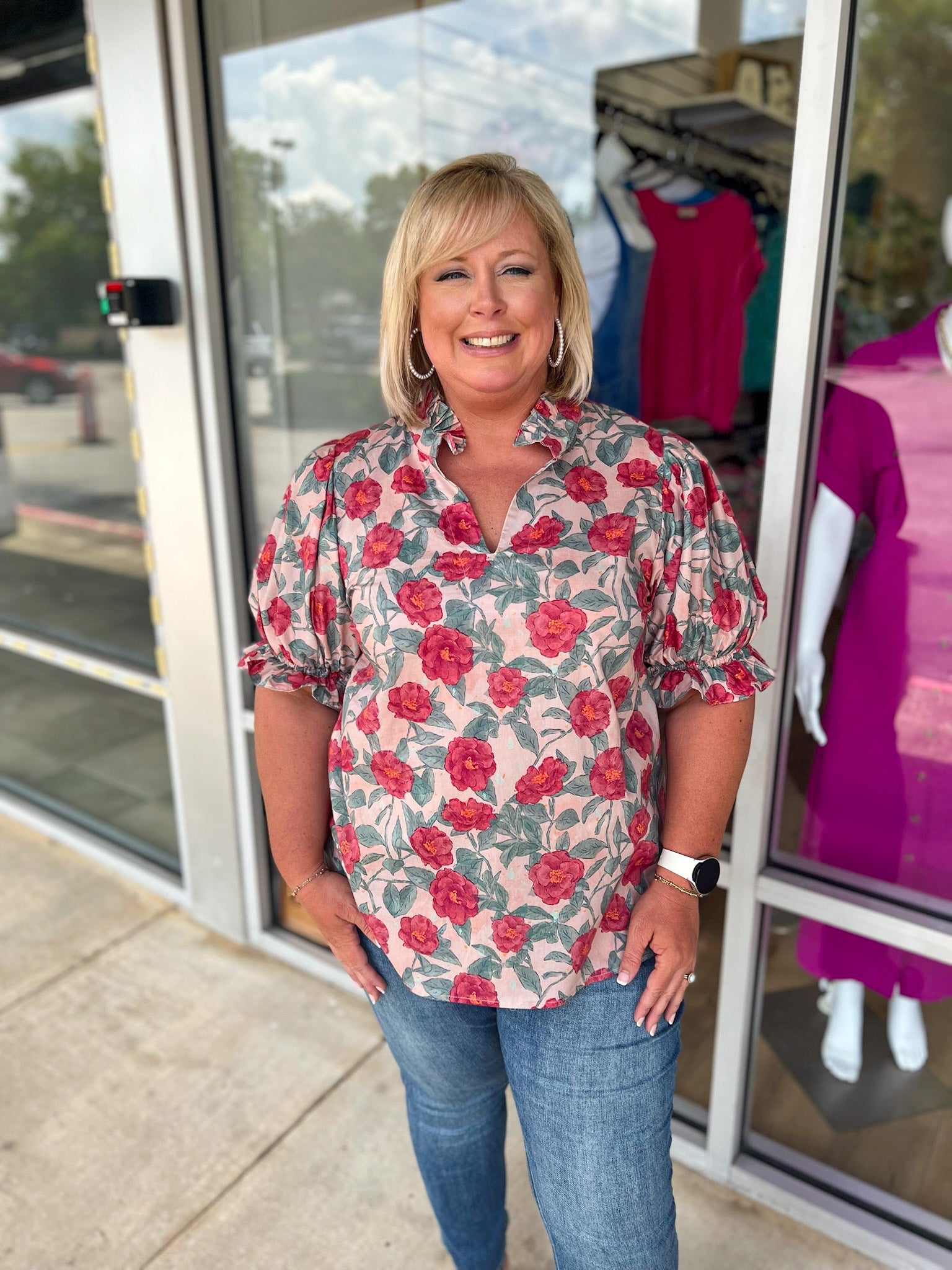 Your Time Vintage Rose Floral V - Neck Top (C) - A'Bekah's Boutique