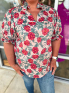 Your Time Vintage Rose Floral V - Neck Top (C) - A'Bekah's Boutique