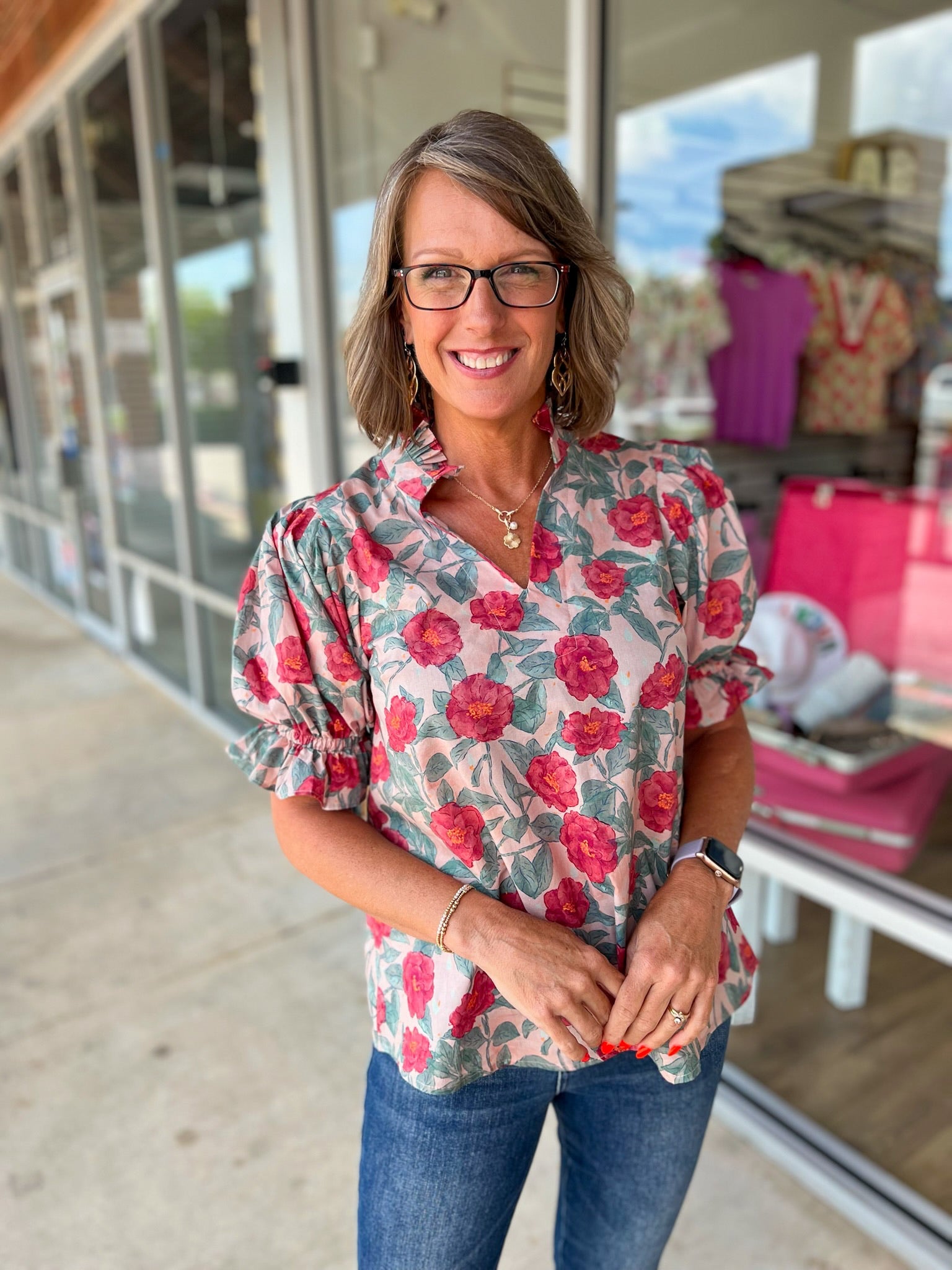 Your Time Vintage Rose Floral V - Neck Top (R) - A'Bekah's Boutique