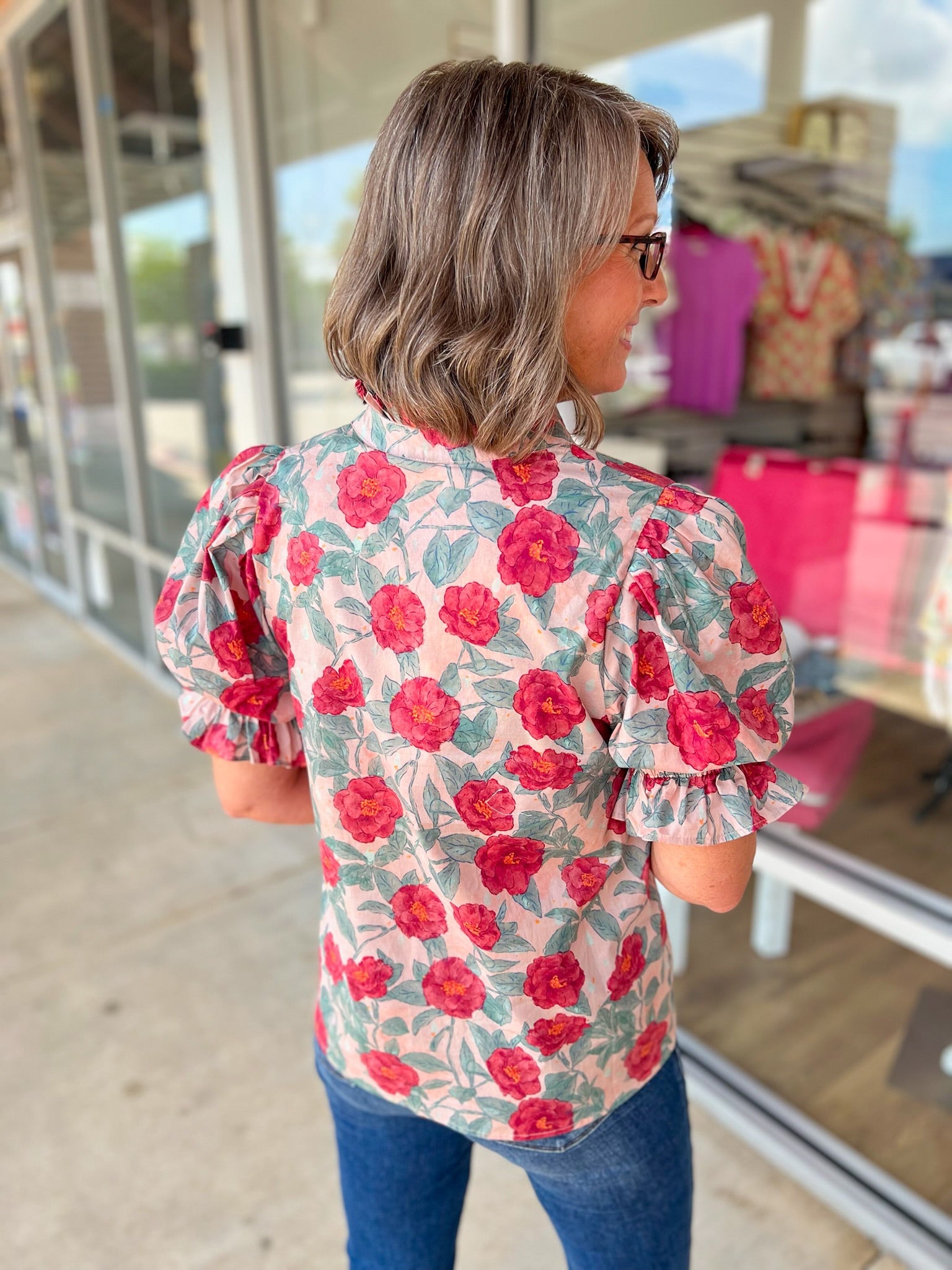 Your Time Vintage Rose Floral V - Neck Top (R) - A'Bekah's Boutique