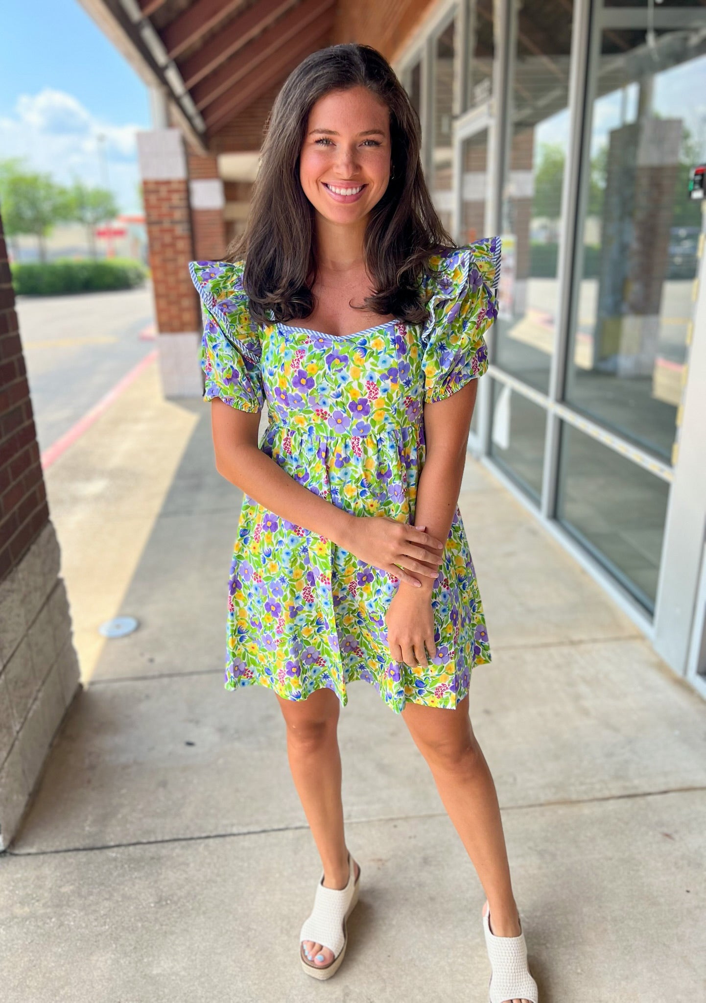 Your Turn Blue Floral Dress with Short Puff Sleeves - A'Bekah's Boutique