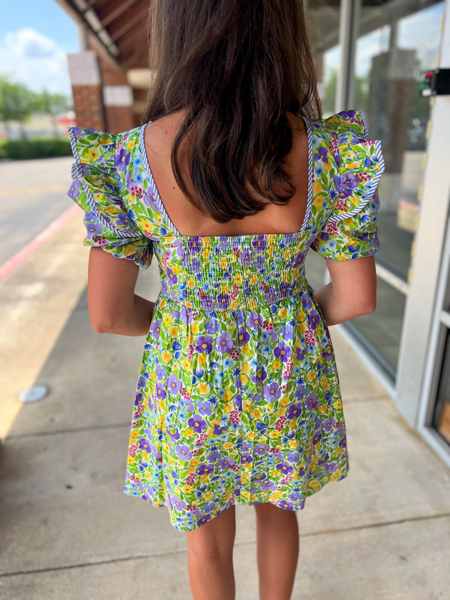 Your Turn Blue Floral Dress with Short Puff Sleeves - A'Bekah's Boutique