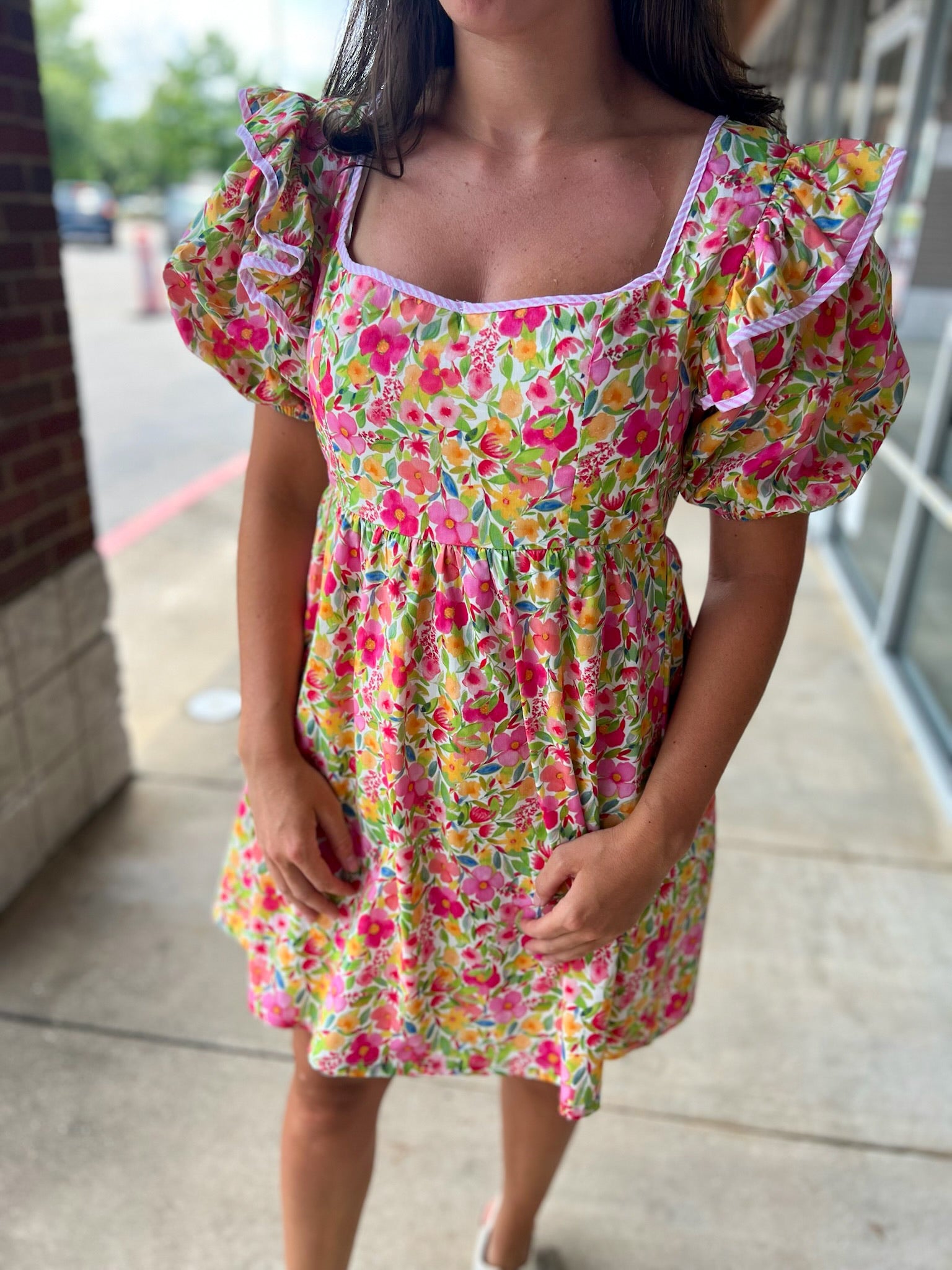 Your Turn Pink Floral Dress with Short Puff Sleeves - A'Bekah's Boutique