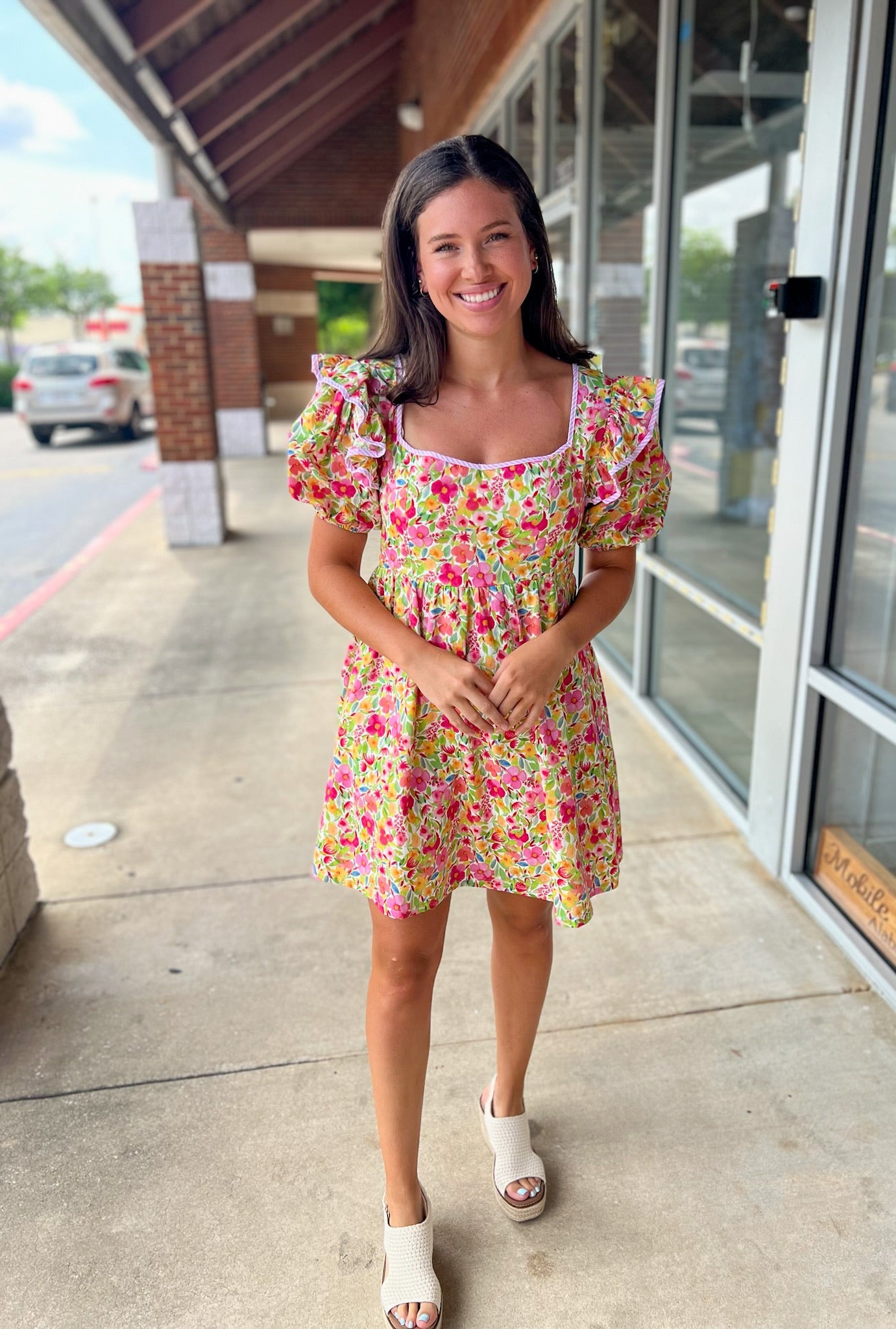 Your Turn Pink Floral Dress with Short Puff Sleeves - A'Bekah's Boutique