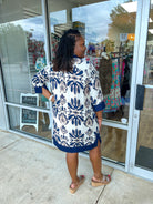 Your Way Navy and Cream Dress with 3/4 Length Sleeves (C) - A'Bekah's Boutique